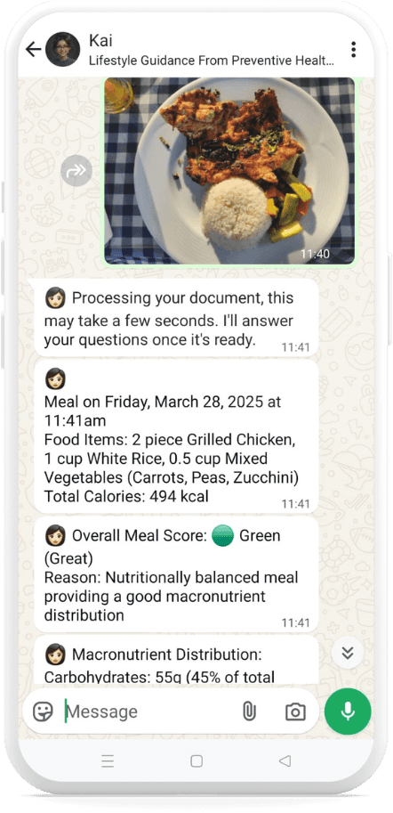 Kai logging a meal from a photo